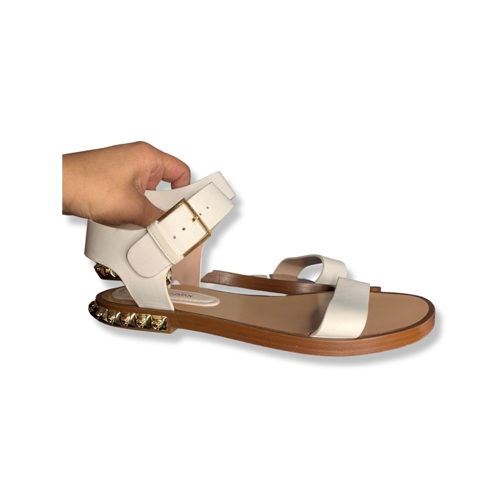 Women's Stuart Weitzman Rosewood Leather Studded Ankle Strap Sandals Sz 8 - Picture 4 of 7